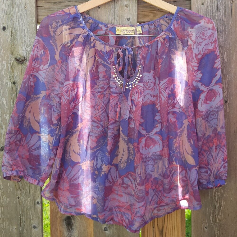 VERA WANG PRINCESS Flowy Purple Top Women's Size Small FLOUNCY ROMANTIC Hearts